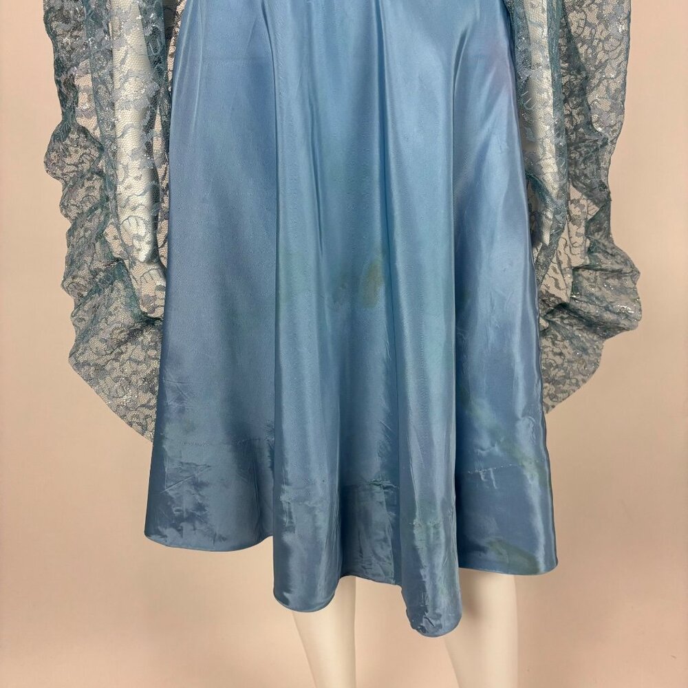 Vintage 50s Lace Dress Women's Small Blue Silver Cinderella Party Fit & Flare - Picture 10 of 11
